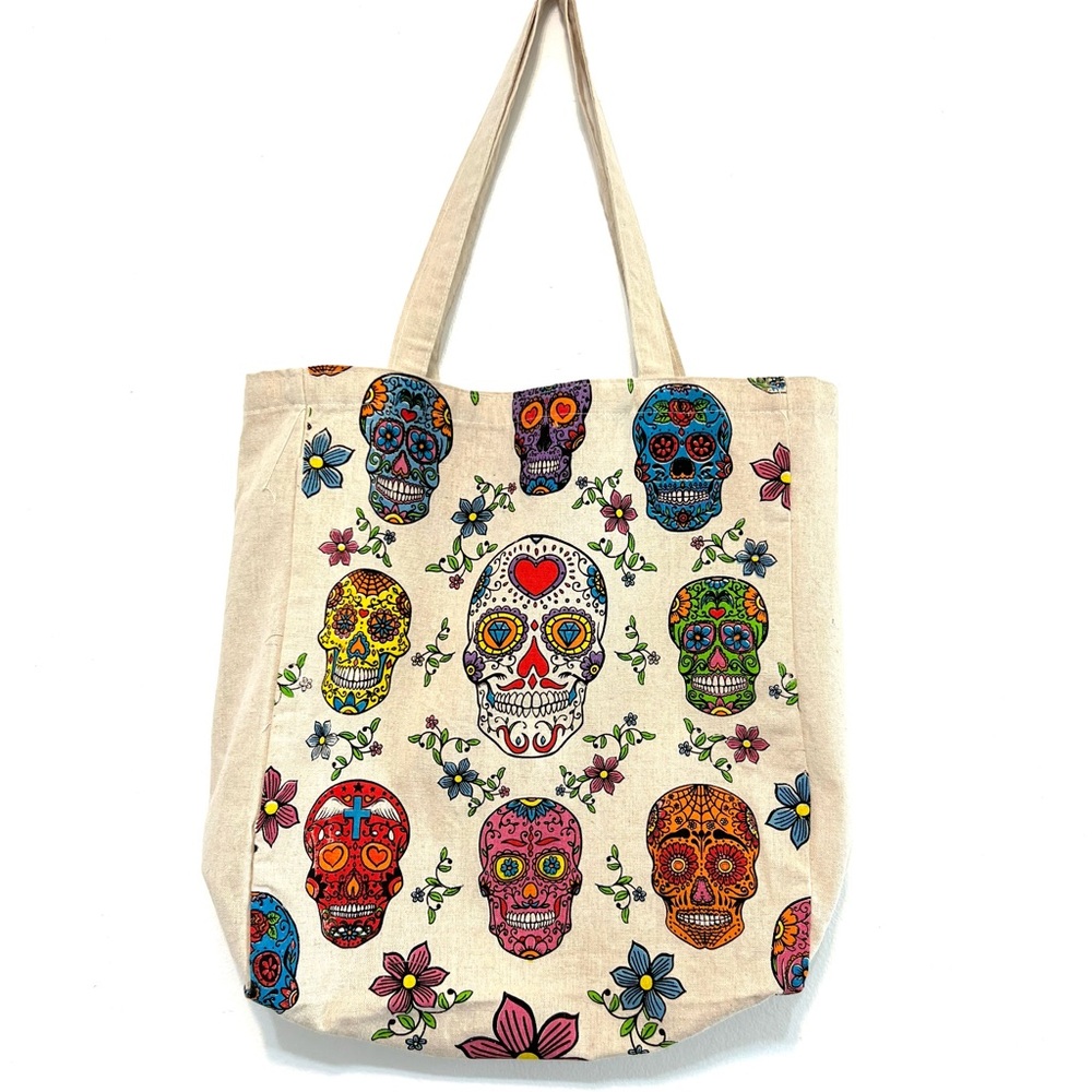 Day of the Dead Skull Large Canvas Tote Bag